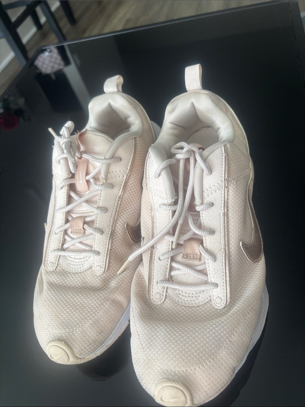 Nike AirMax Women's Blush Mesh Sneakers with Rose Gold Swoosh